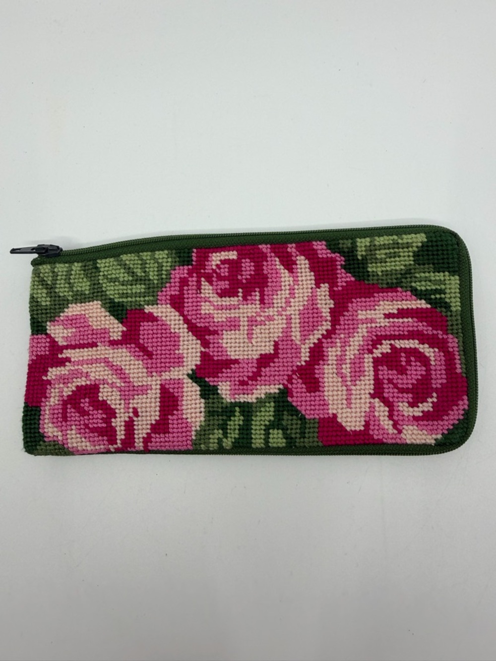Hand-Needlepoint Rose eye/sunglass Pink and Green handmade
